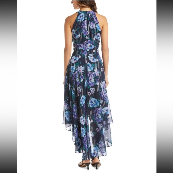 Women’s Formal Dress Size 10 NIGHTWAY Navy Fit+Flare Inset Ruffled Hi Lo Hem NEW - Picture 3 of 5